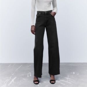 Zara 90’s Full Length Wide Leg High Rise Denim Black Jeans US 2